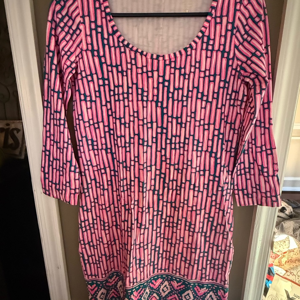 Lilly Pulitzer Pink & Navy Geometric Scoop Neck Dress